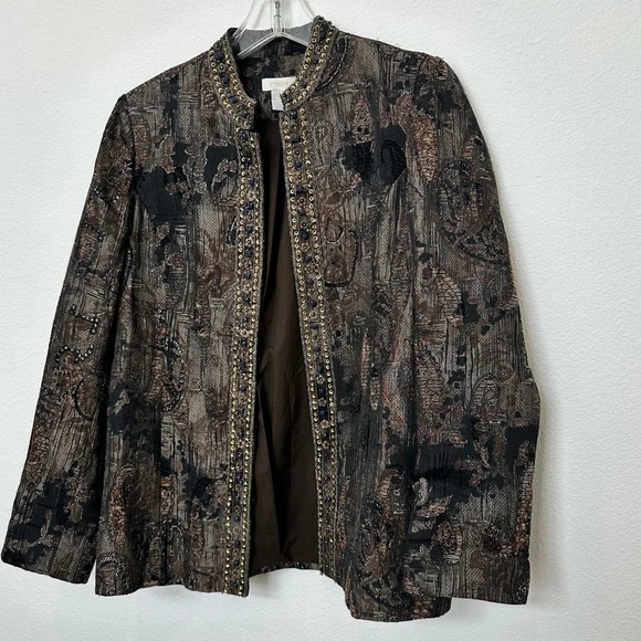 Chico's Nehru Paisley Blazer with bead and sequin detail Size 1 (M/8) - Picture 2 of 9